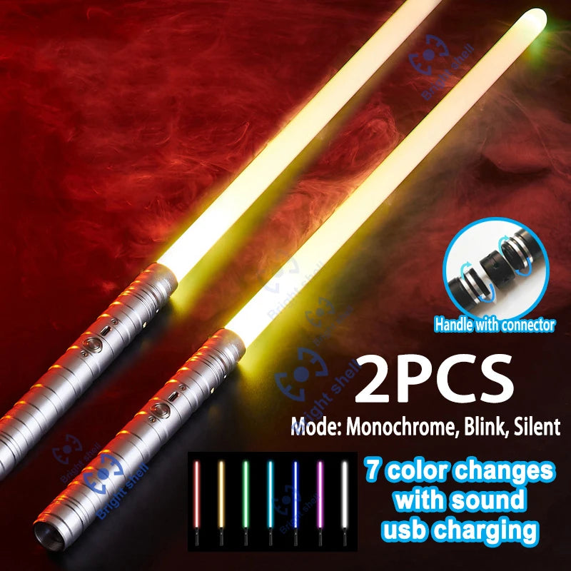 RGB Metal Lightsaber with Sound Effects and 15 Colour Changes 1-silver-2PCS