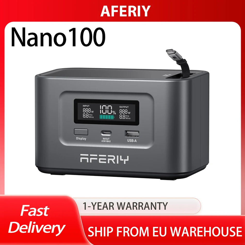 AFERIY Nano100 Přenosná Power Station 99.2Wh, 100W, Připraveno na leteckou přepravu, Telescopický Type-C Kabel
