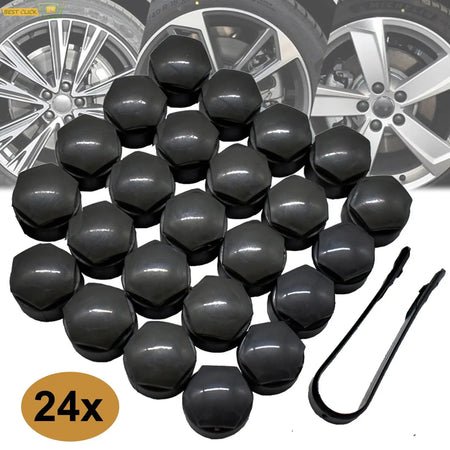 24x Car Wheel Nut Caps Accessories Auto Tyre Hub Screw Anti-Rust Protection Vehicle Bolts Studs Cover Black For Audi A4 A6 Q3 Q5 by InterCyprus Trading Ltd