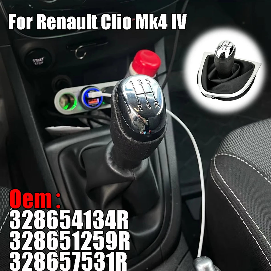 Perilla de palanca de cambios manual con cuero y ABS para Renault Clio Mk4 IV