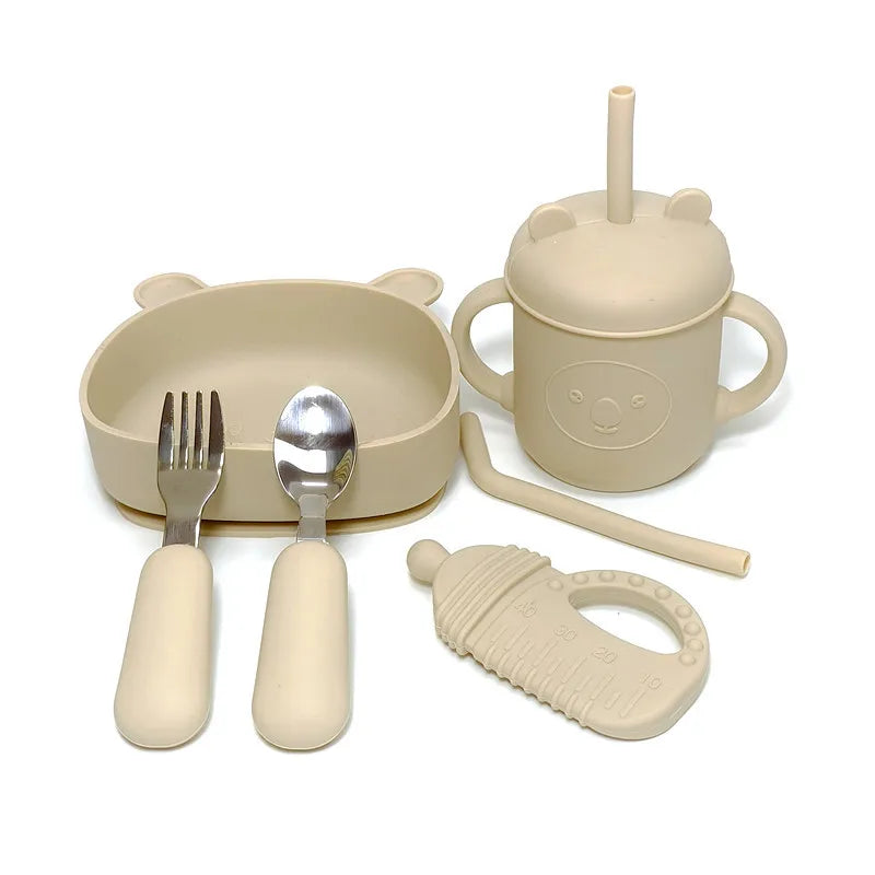 CZSAE Children's Dinnerware Set &ndash; Fall-Resistant Silicone Suction Bowl beige