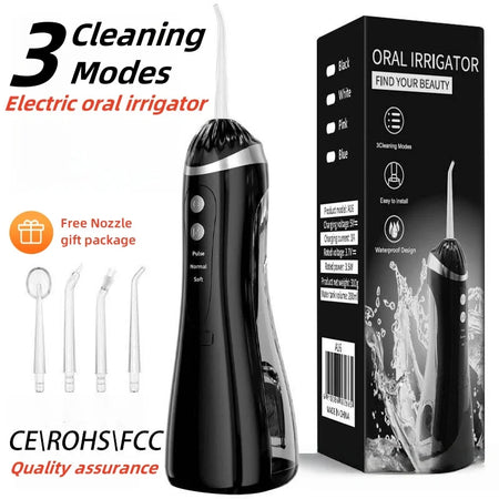 USB Rechargeable Oral Irrigator with 3 Modes &amp; 4 Nozzles | IP65 Waterproof
