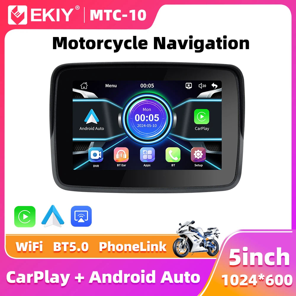 EKIY Wireless CarPlay Moto 5.0 Inch &ndash; Portable Digital Motorcycle GPS Navigation Display