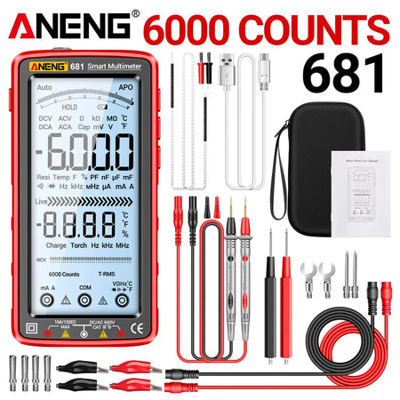 ANENG 681 Rechargeable Digital Multimeter - Non-Contact Voltage Tester with LCD Display 681 Red Pro