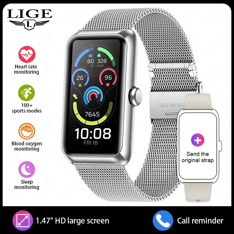 LIGE Sports Smart Watch Men &ndash; Music Control and Fitness mesh belt silver