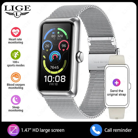 LIGE Sports Smart Watch Men &ndash; Music Control and Fitness mesh belt silver