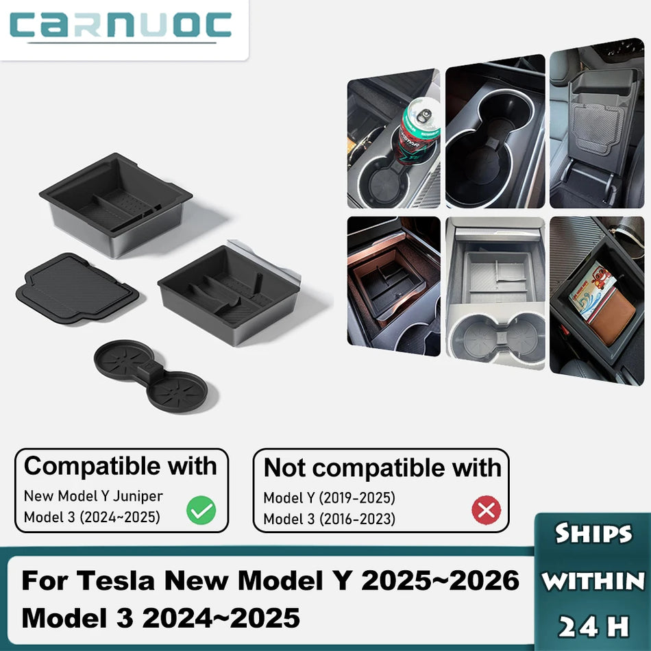 Käsinoja-laatikon säilytyskuppi Tesla Model Y:lle ja Model 3:lle, ABS-konsoli-organisaattori