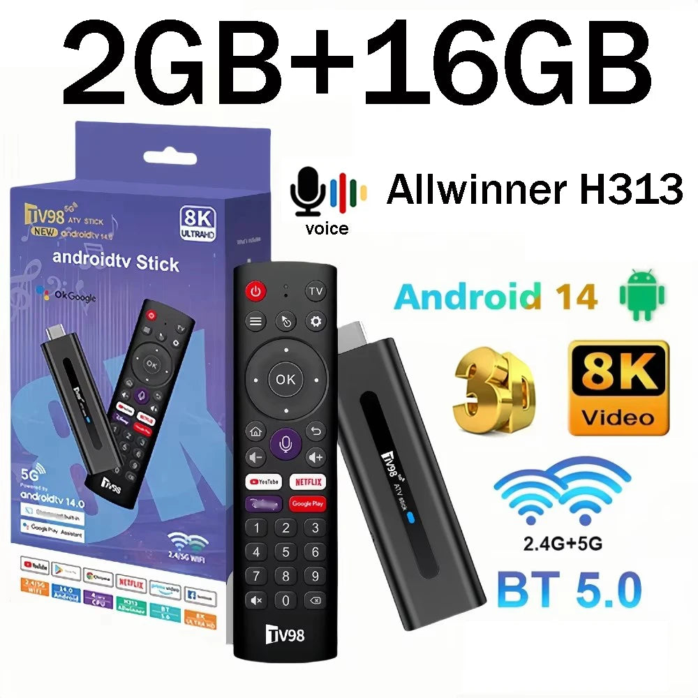 TV98 ATV Android 14 Smart TV Stick H313 &ndash; Voice Remote