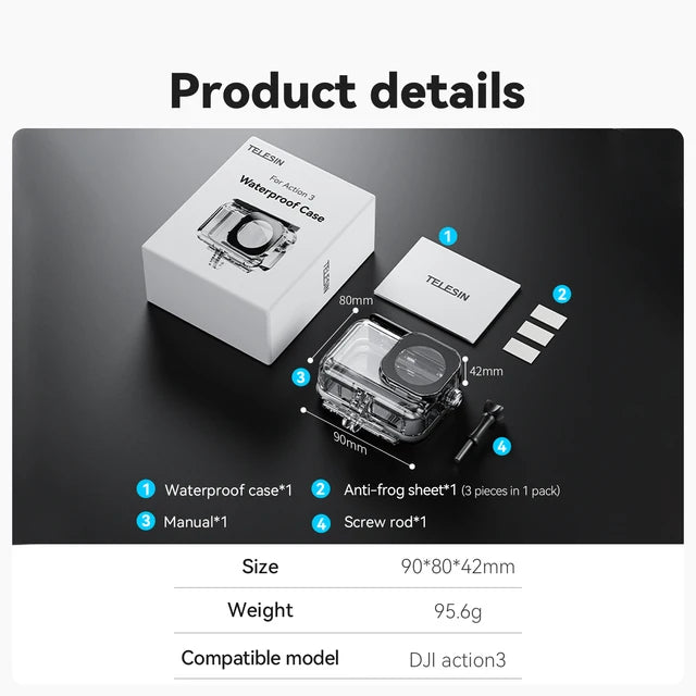 TELESIN 45M Waterproof Case for DJI OSMO Action 3/4/5 Pro - Underwater Camera Housing For DJI Action 3 4 / CHINA