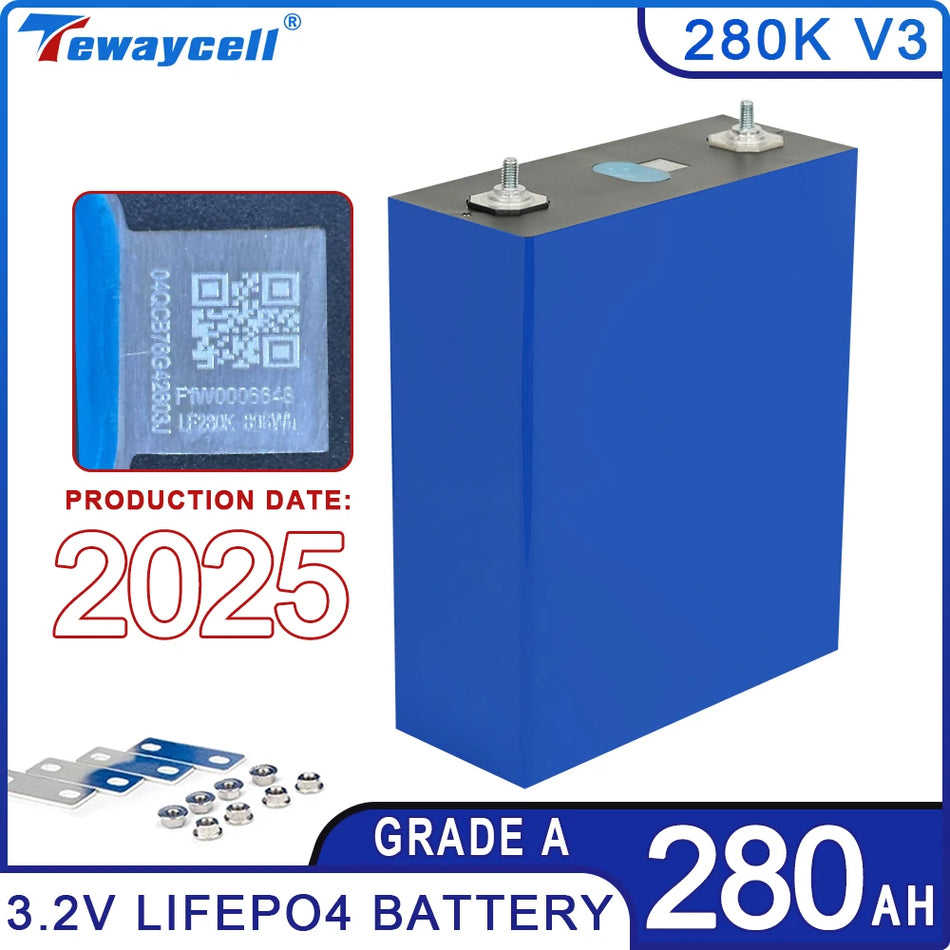Tewaycell 280K V3 3.2V LiFePO4 Pacco Batteria 308Ah Capacità Reale 6000 Cicli per Solare RV UE Esente da Tasse