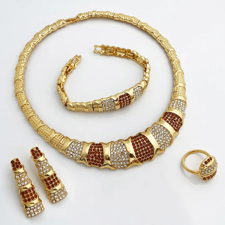 Elegant 18K Gold Plated Dubai Jewelry Set for Women - Necklace, Earrings, Bracelet &amp; Ring