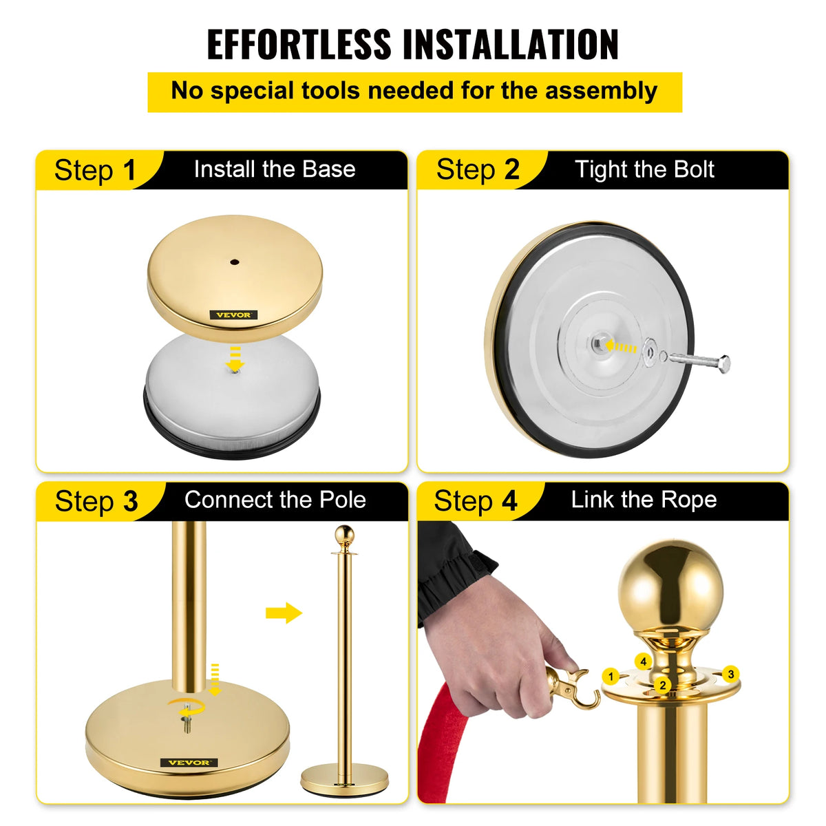 SucceBuy Velvet Ropes Gold Stanchion - Ball Top Design