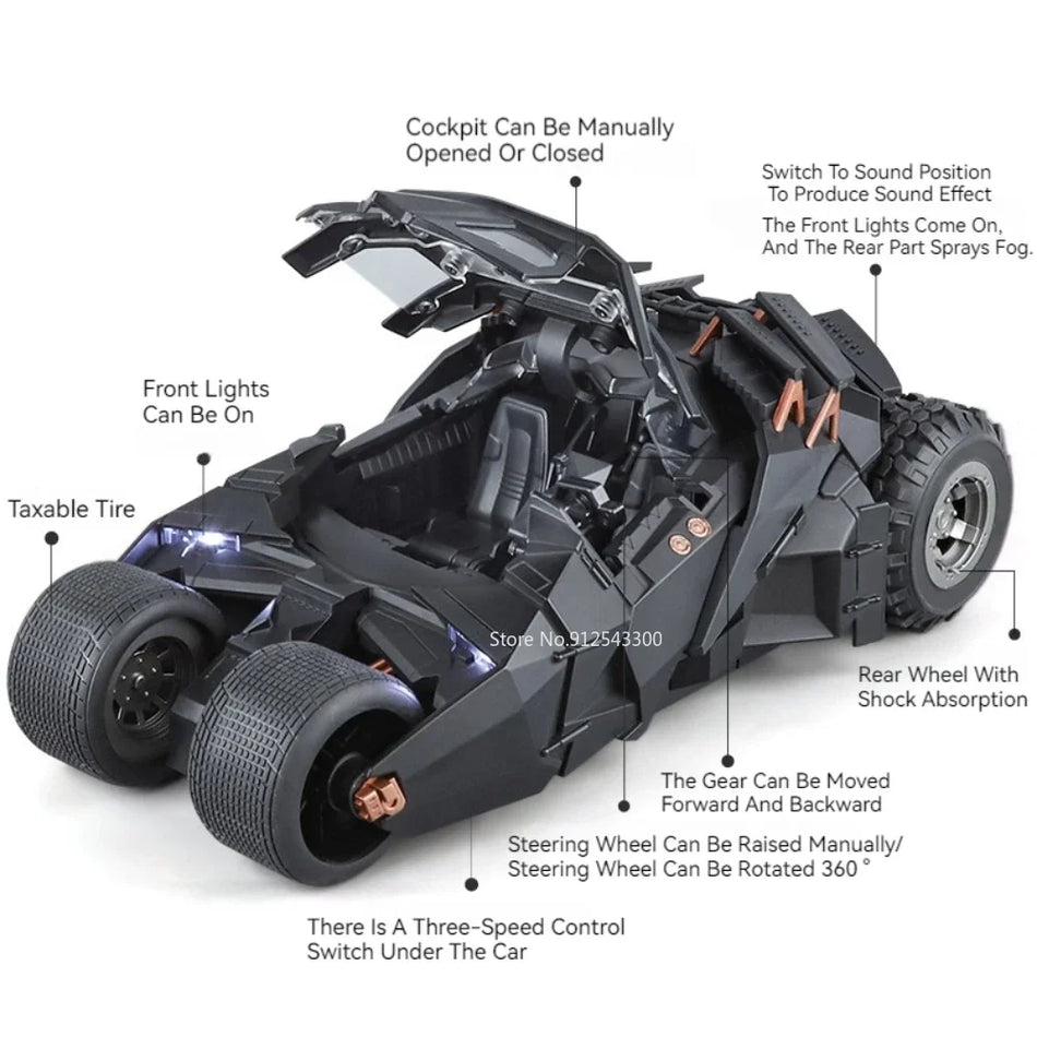 1:18 Batmobile Diecast Automobilio Modelis Žaislas su Garsu ir Šviesa, Durys Atsidaro
