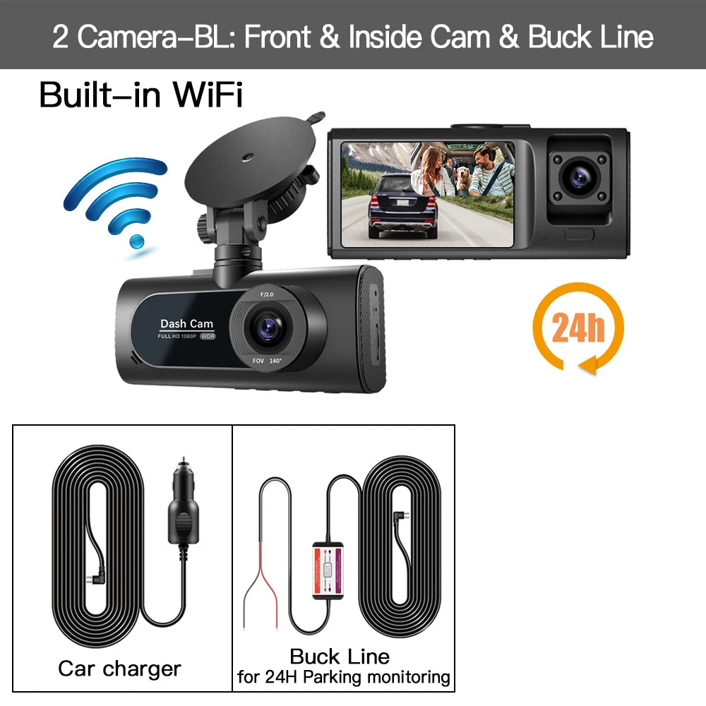 3 Channel WiFi Car DVR HD 1080P &ndash; Triple Lens Full Coverage Recording WiFi-2 Camera-BL / None