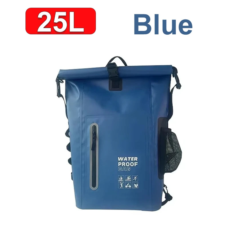 500D PVC Outdoor Waterproof Backpack 25L &ndash; Hiking Drybag Blue