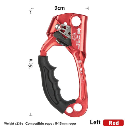 Outdoor Rock Climbing SRT Hand Ascender &ndash; Lightweight Left Red