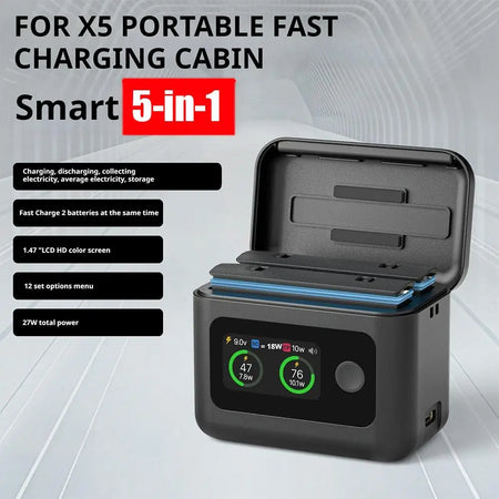 Insta360 X5 Battery Charger Case &ndash; Dual Battery Fast Charging with LED Display