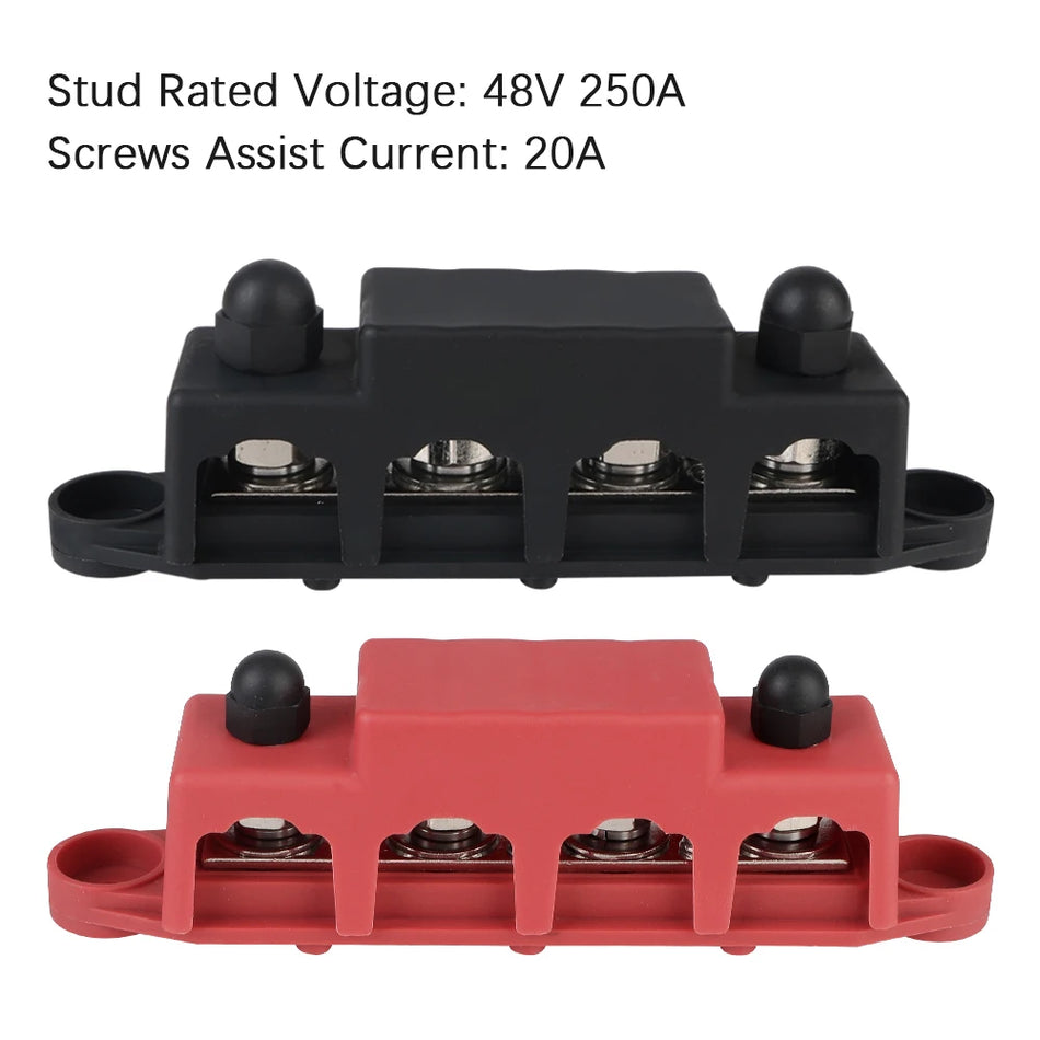 4-Way 48V 250A DC Power Distribution Block for RV, Caravan with M8 M10 Studs