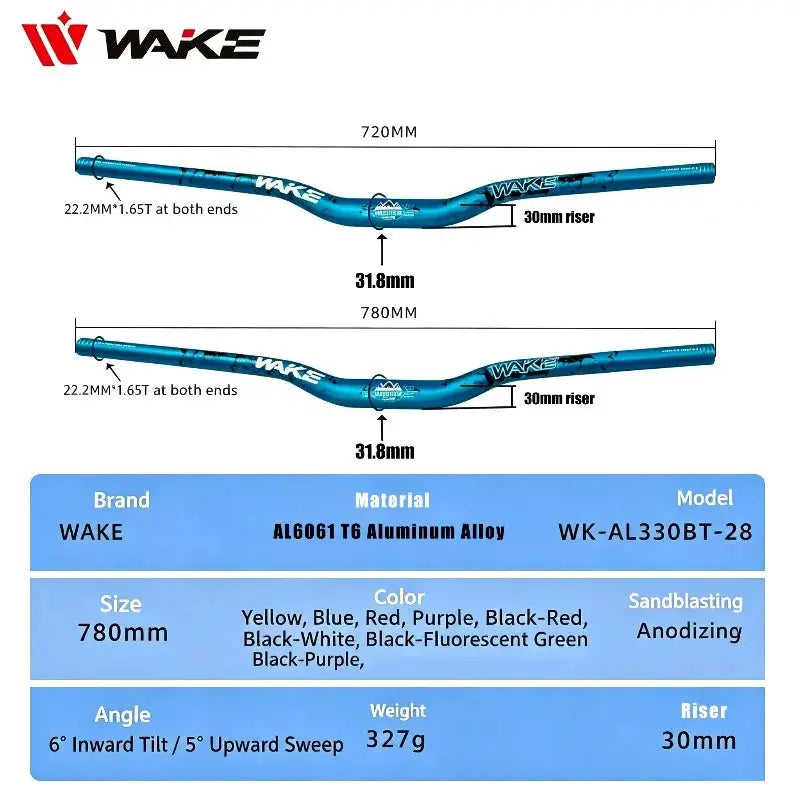 WAKE 30mm Riser Mountain Bike Handlebar 31.8mm*720/780mm Bicycle Handlebar Aluminum Alloy Bicycle Riser Bar Cycling Handle Bar by InterCyprus Trading Ltd