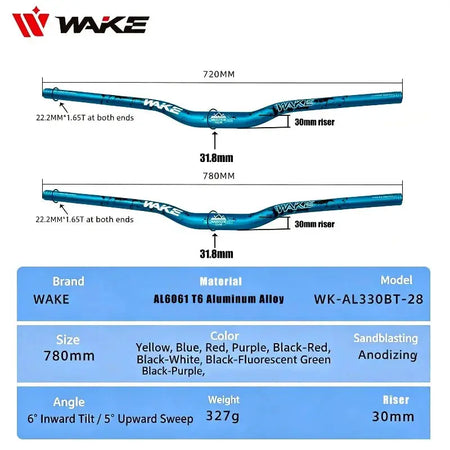 WAKE 30mm Riser Mountain Bike Handlebar 31.8mm*720/780mm Bicycle Handlebar Aluminum Alloy Bicycle Riser Bar Cycling Handle Bar by InterCyprus Trading Ltd