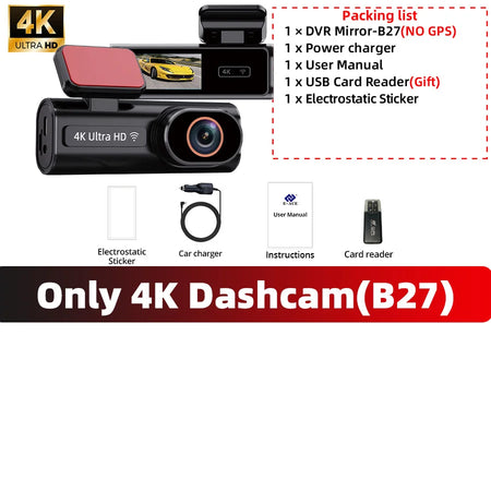 ACCEO Dash Cam WIFI GPS Mini Car DVR &ndash; 4K Front Dual Without Rear Camera / None