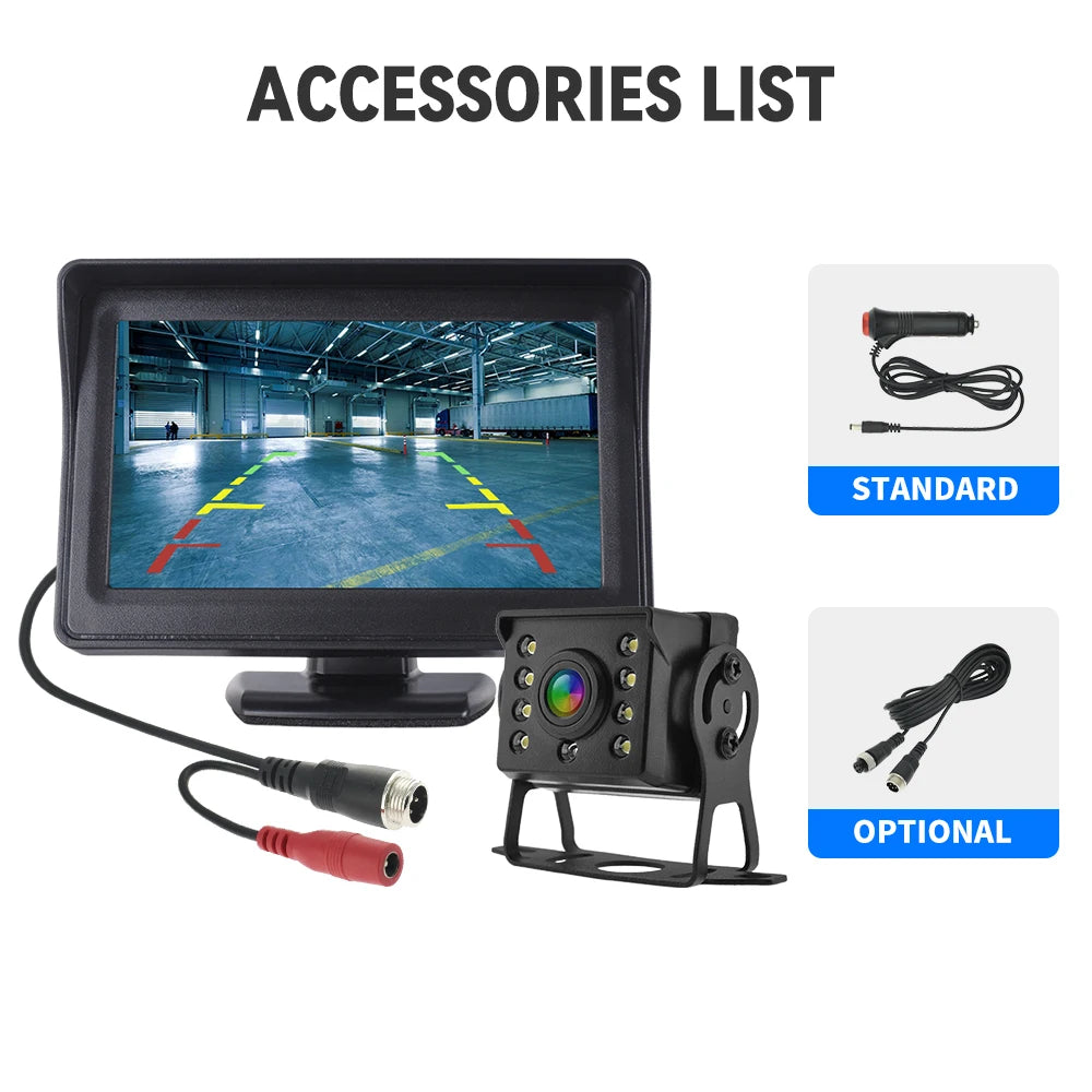 HD Rear View Camera System with 4.3 Inch Monitor for Cars &amp; RVs