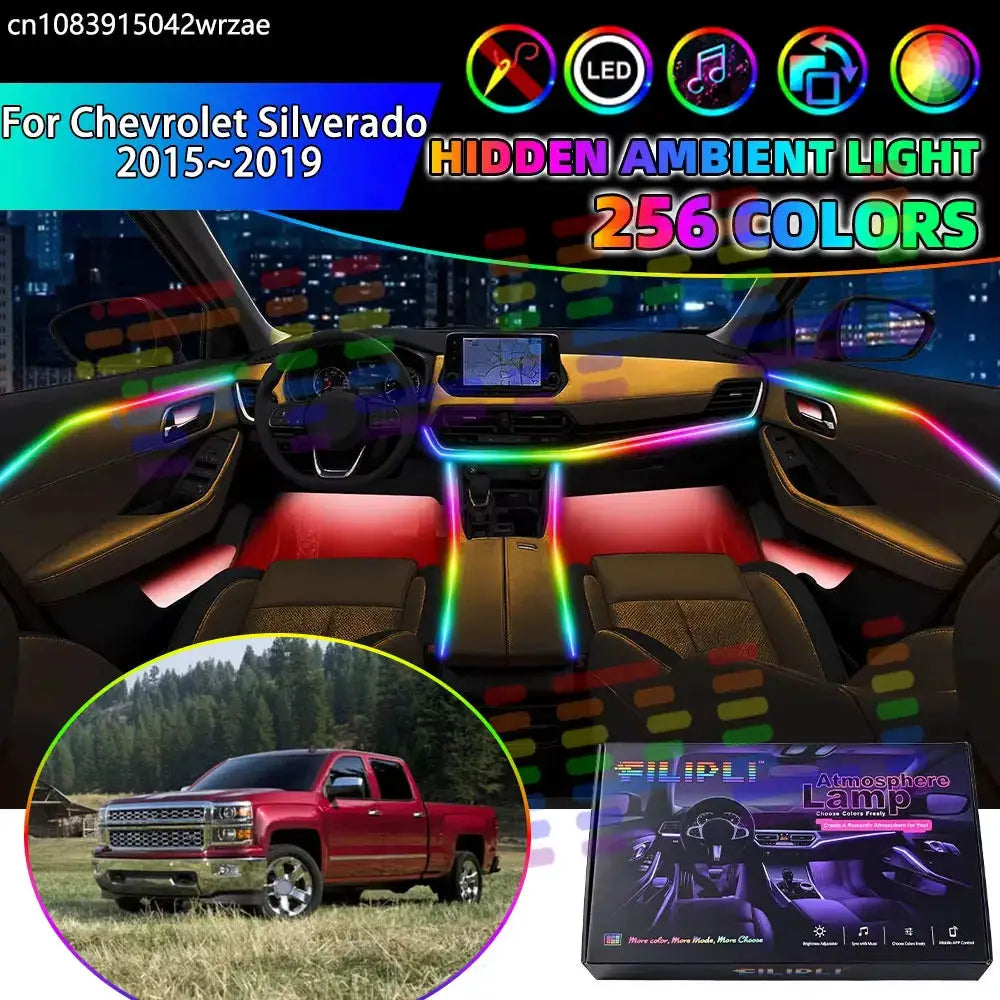 For Chevrolet Silverado 2015~2019 MK3 LD HD RGB Car Interior Ambient Lights Strips Breathing Lighting Kit App Control LED strips by InterCyprus Trading Ltd