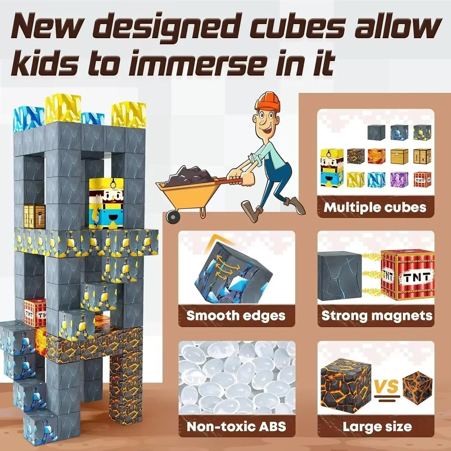 Mine World Magnet Cube Set &ndash; Educational STEM Toy Ages 3+