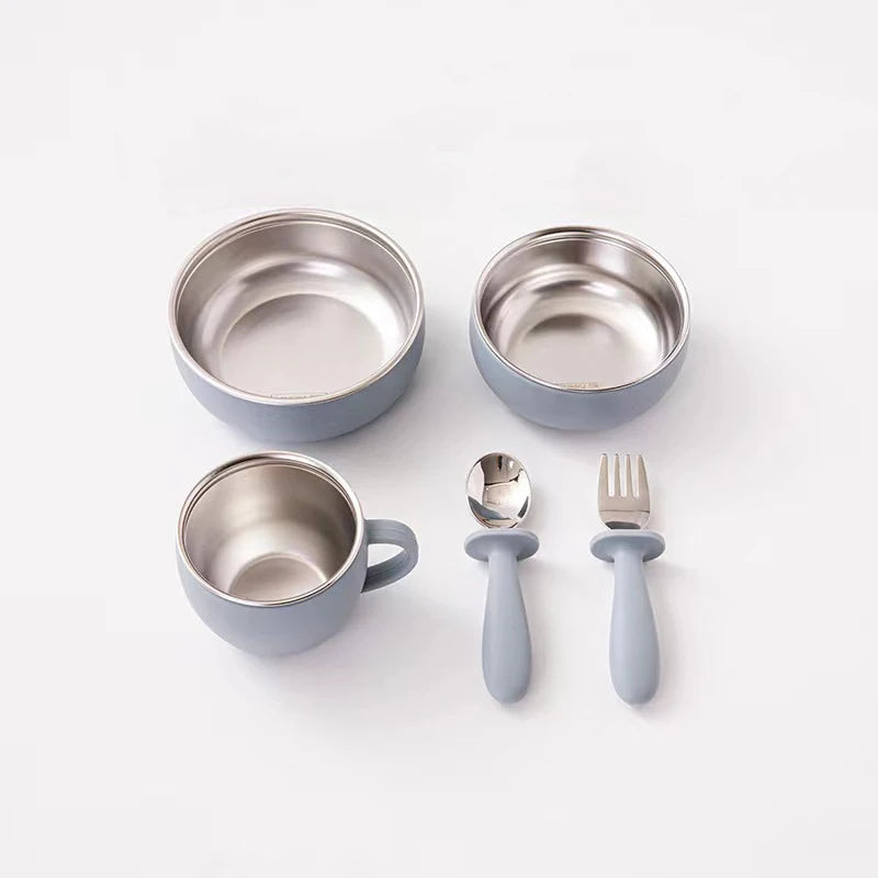 Conjunto de Louça de Silicone para Bebés com 7 Peças e Ventosas