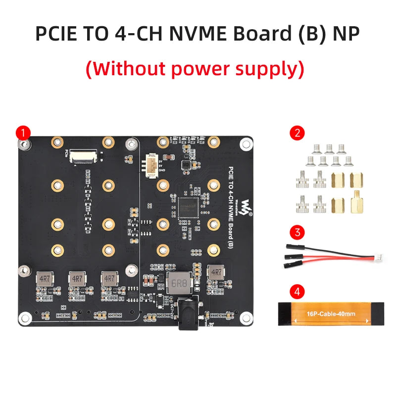 Raspberry Pi 5 PCIe To 4-Ch M.2 Adapter Board &ndash; Supports 4 NVMe Solid State Drives Without Power