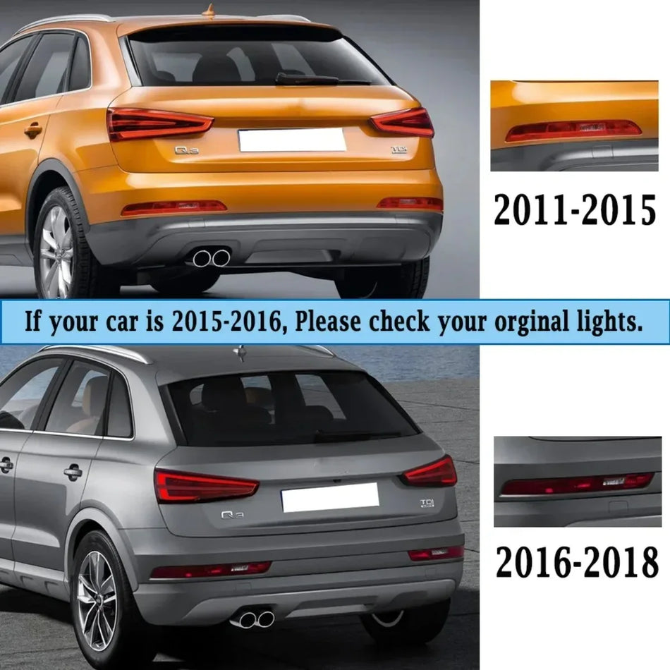 Audi Q3 2011-2018 için Kırmızı Polikarbonat Arka Tampon Stop Lambası Grubu