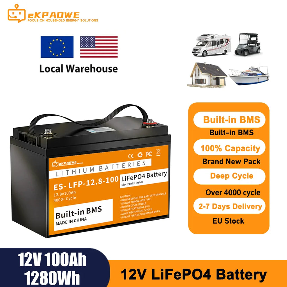 12В 100Ач LiFePO4 аккумулятор с встроенной BMS 1280Втч