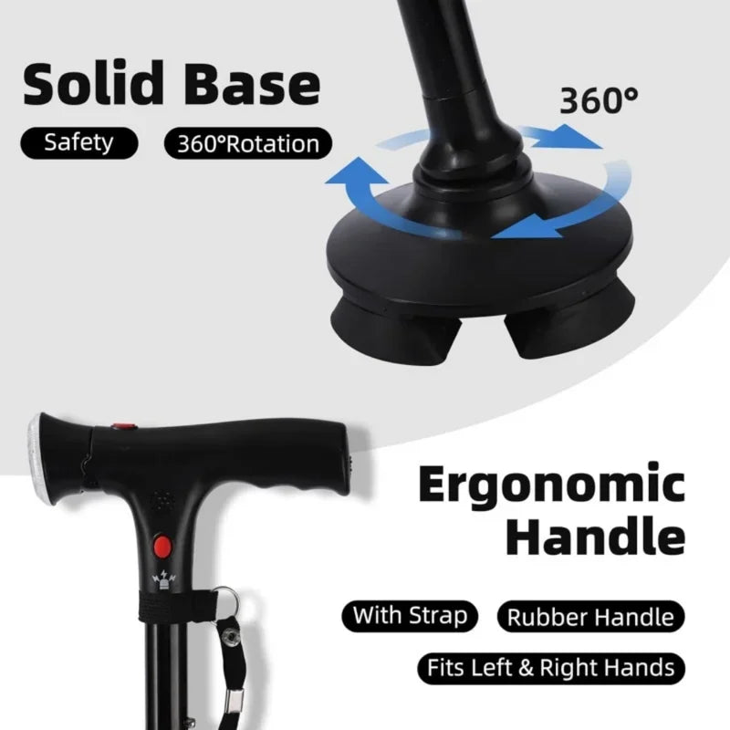 Adjustable Folding Walking Cane &ndash; Lightweight Collapsible Design with LED Light