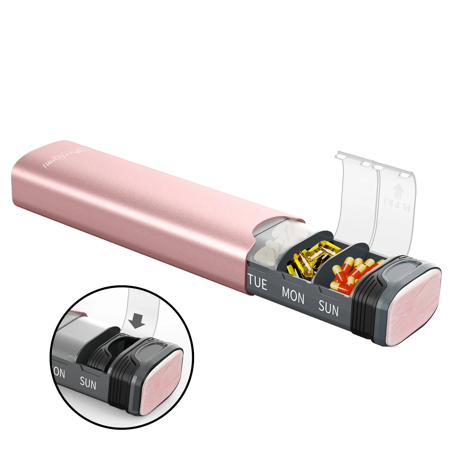Serfeymi Metal Weekly Pill Organizer &ndash; 7-Day Travel Convenience Pink