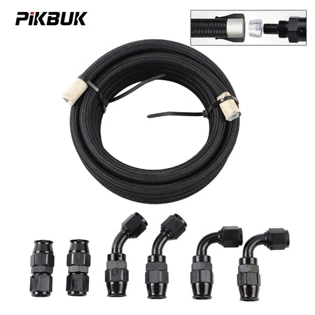 PIKBUK 10FT E85 An6 8 10 Tube Nylon Stainless Steel Braided PTFE Black Fuel Line Fitting Kit With 6 Pcs Swivel Hose Ends by InterCyprus Trading Ltd
