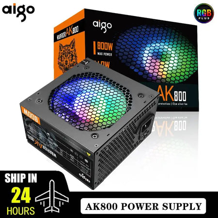 Aigo AK ATX PC PSU Power Supply Unit &ndash; RGB 120mm Silent Fan 800W / EU Plug