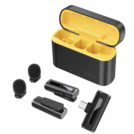 YESSKO Wireless Lavalier Microphone with Noise Reduction and Charging Box Yellow-TYPE-C