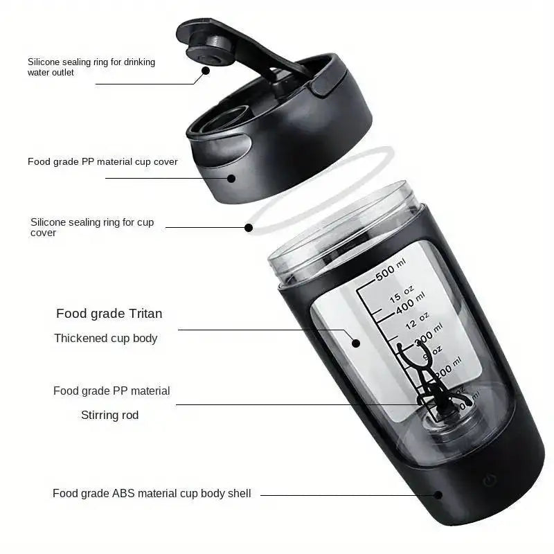500ML Electric Protein Shaker Bottle 7000rpm USB C Charging