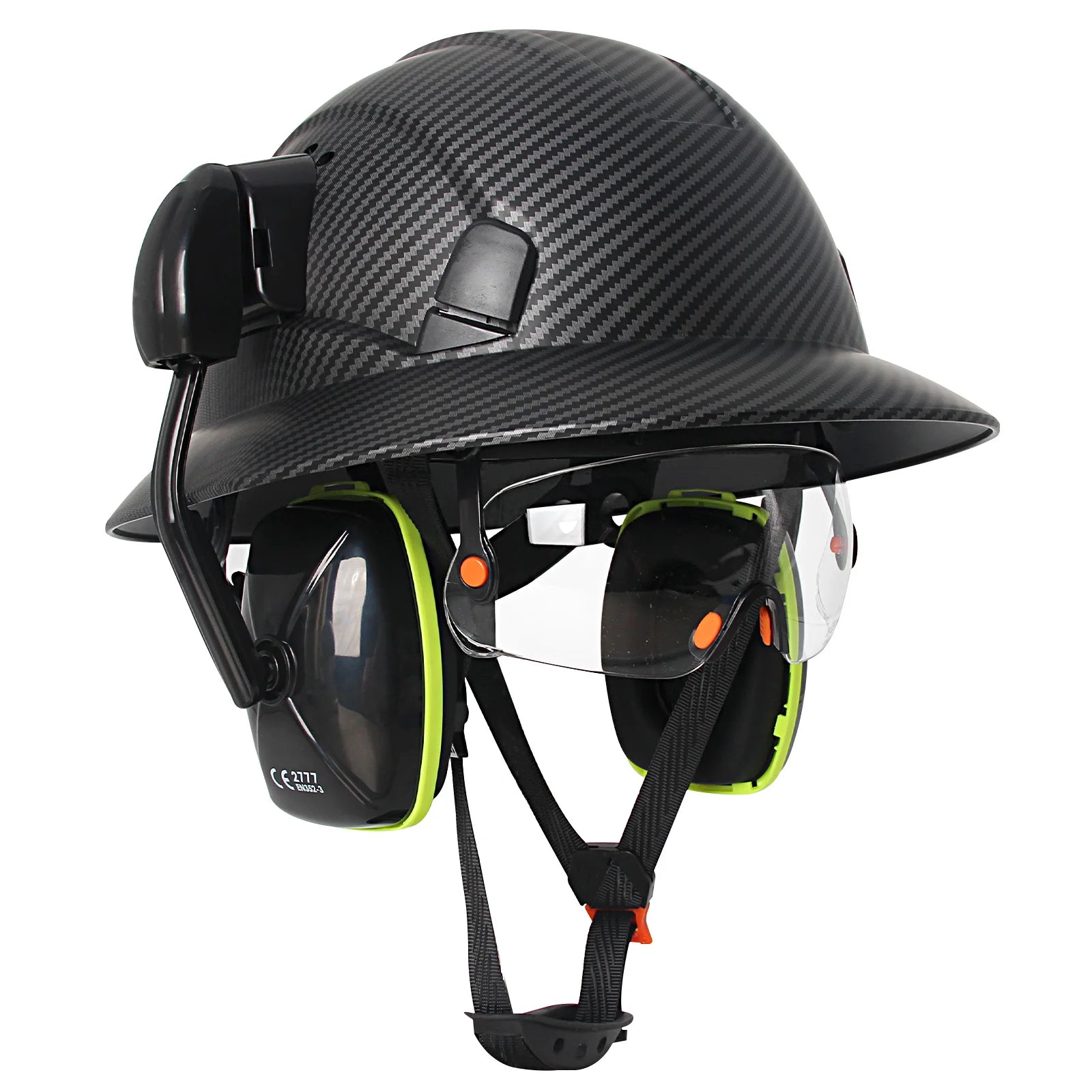CE Full Brim Safety Helmet With Goggles &ndash; Built In Earmuffs Matte Black Set
