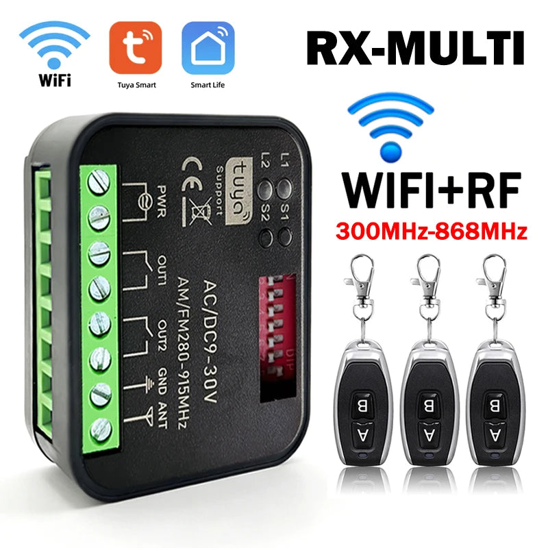 Modulo Interruttore Intelligente Universale Tuya RX, 2 Canali, Ricevitore WiFi 300-868MHz