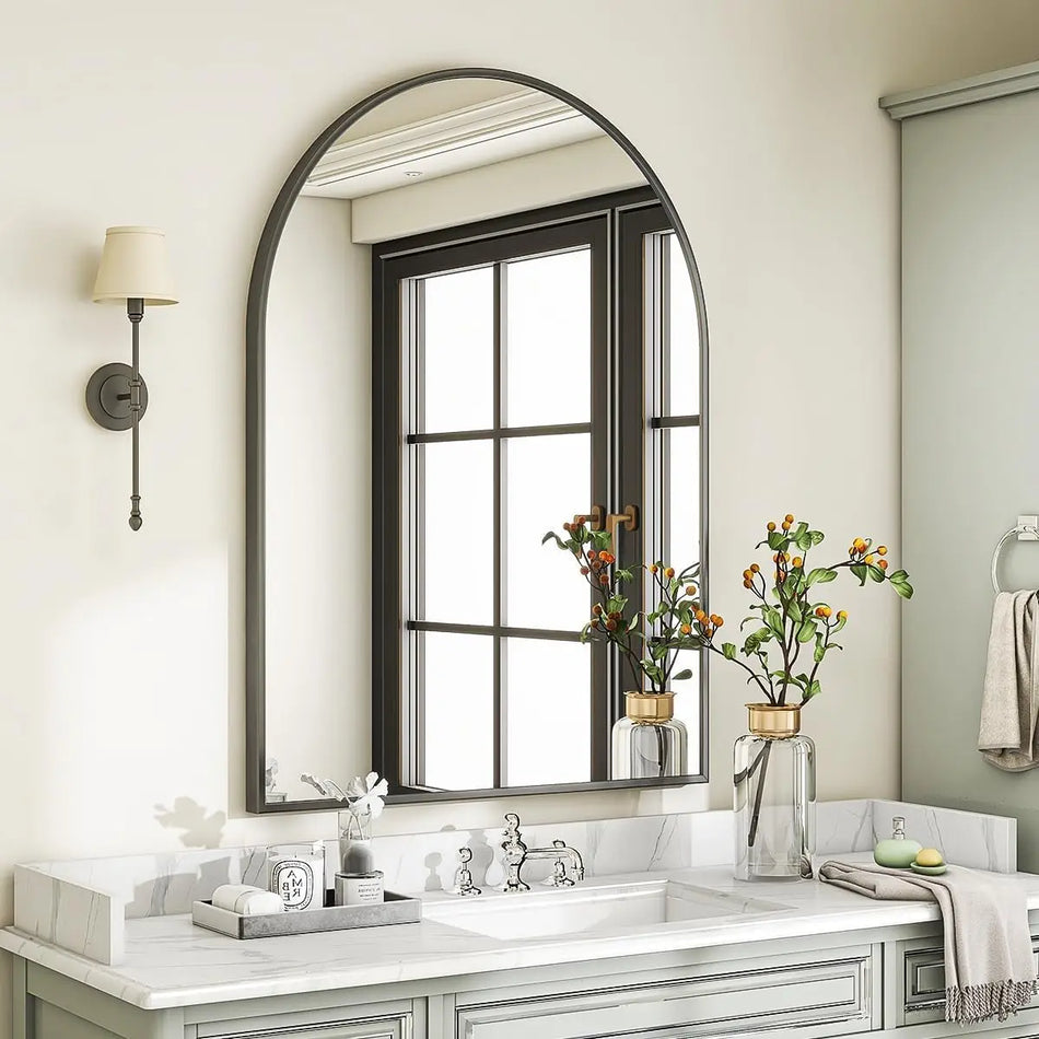 Espelho de Vaidade de Estilo Campestre com Moldura Metálica para Parede ou Mesa