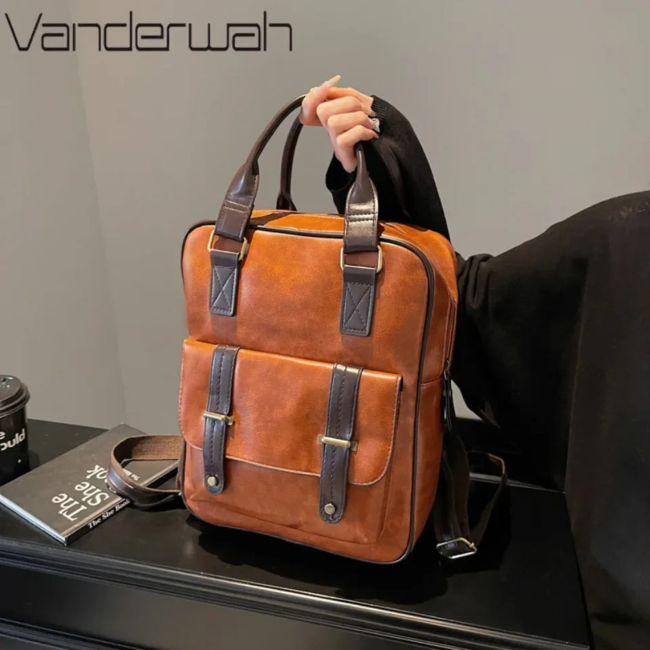 Ρετρό γυναικείο μαλακό δερμάτινο σακίδιο πλάτης με υψηλής ποιότητας κατασκευή για σχολείο και ταξίδια