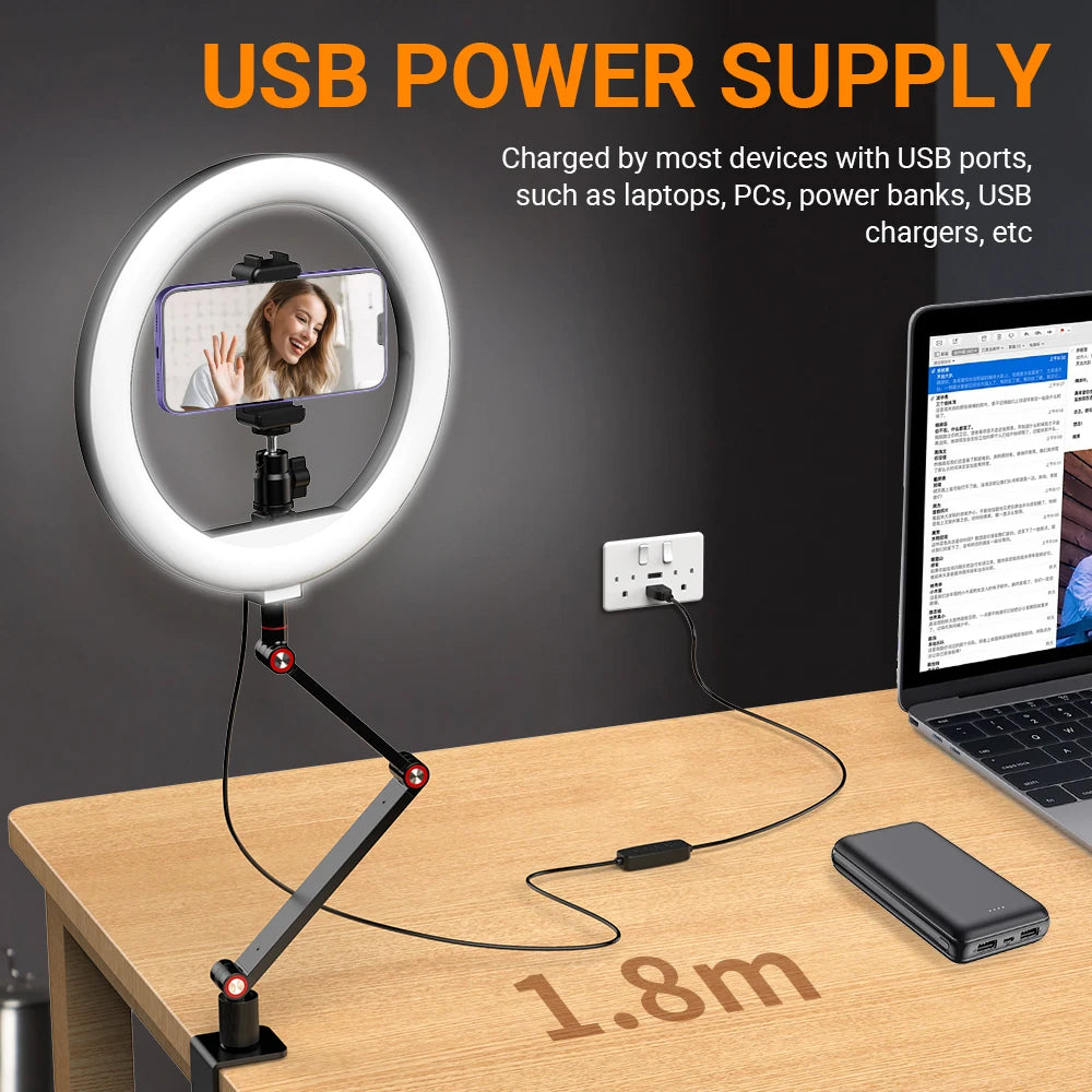APEXEL Adjustable Selfie Ring Light with Tripod and Phone Holder