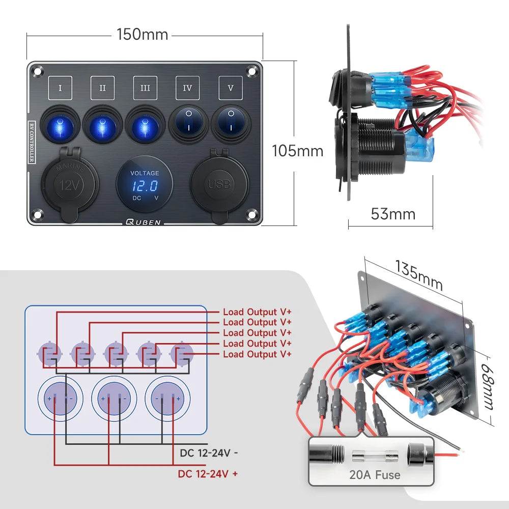 QUBEN Dual USB QC3.0 Socket Charger - LED Voltmeter