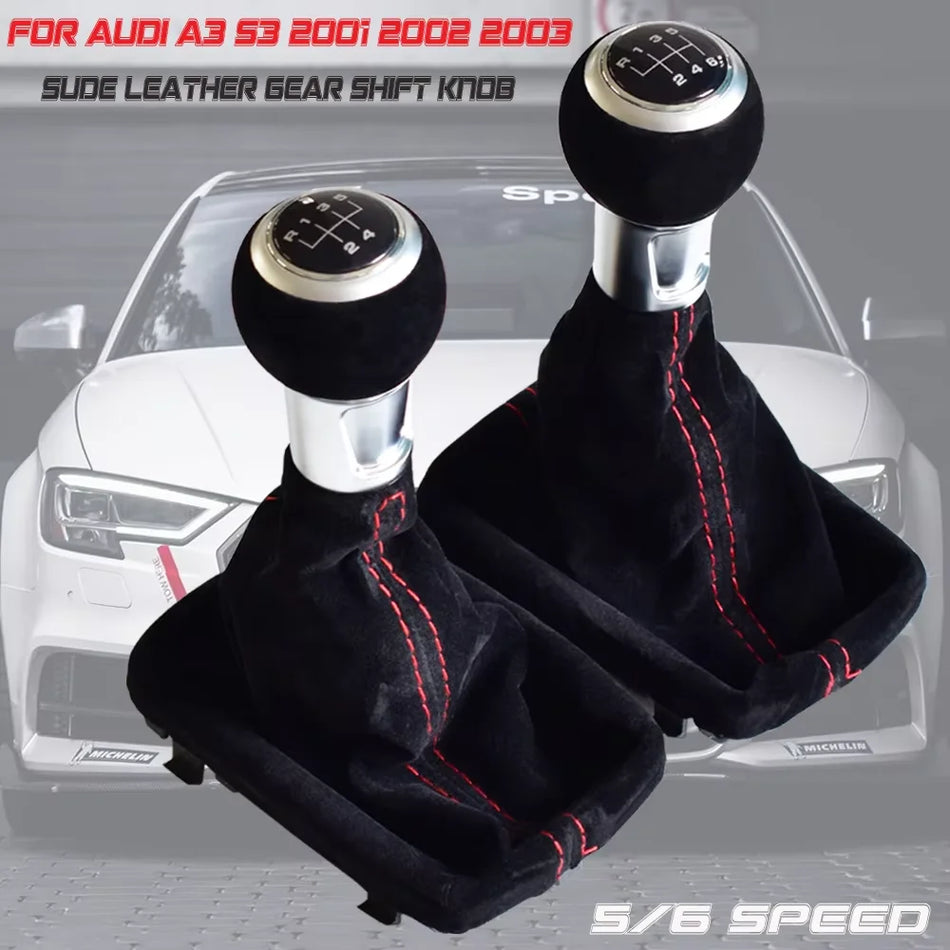 Mânere schimbător de viteze din piele suede neagră cu roșu pentru Audi A3 S3 2001-2003