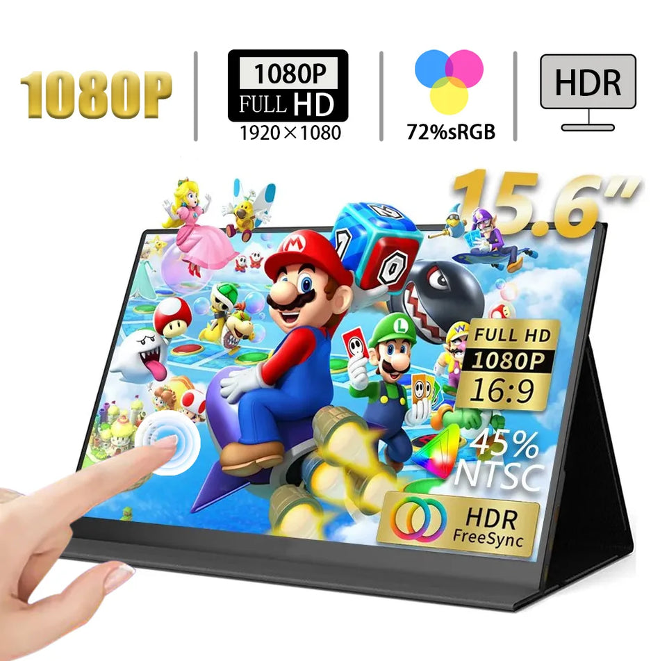 15.6 Inch Portable Touch Monitor &ndash; Versatile Gaming Display for PS, Steam, Deck, Switch, PC and Mac black