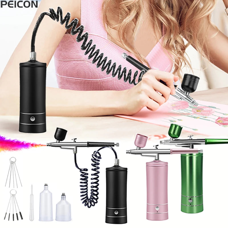 Portable Airbrush Kit With Compressor For Mini Spray Gun Painting
