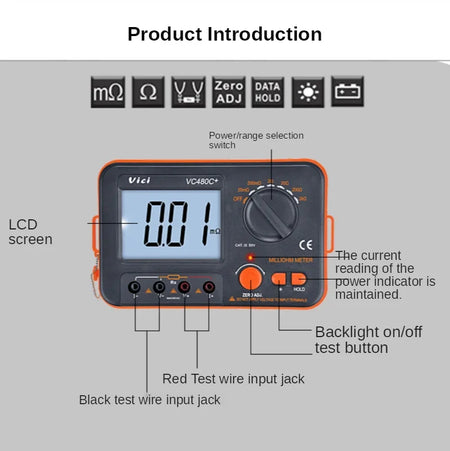VC480C+ Digital Milliohmmeter &ndash; Wide 0.01m&Omega; to 2k&Omega; Range