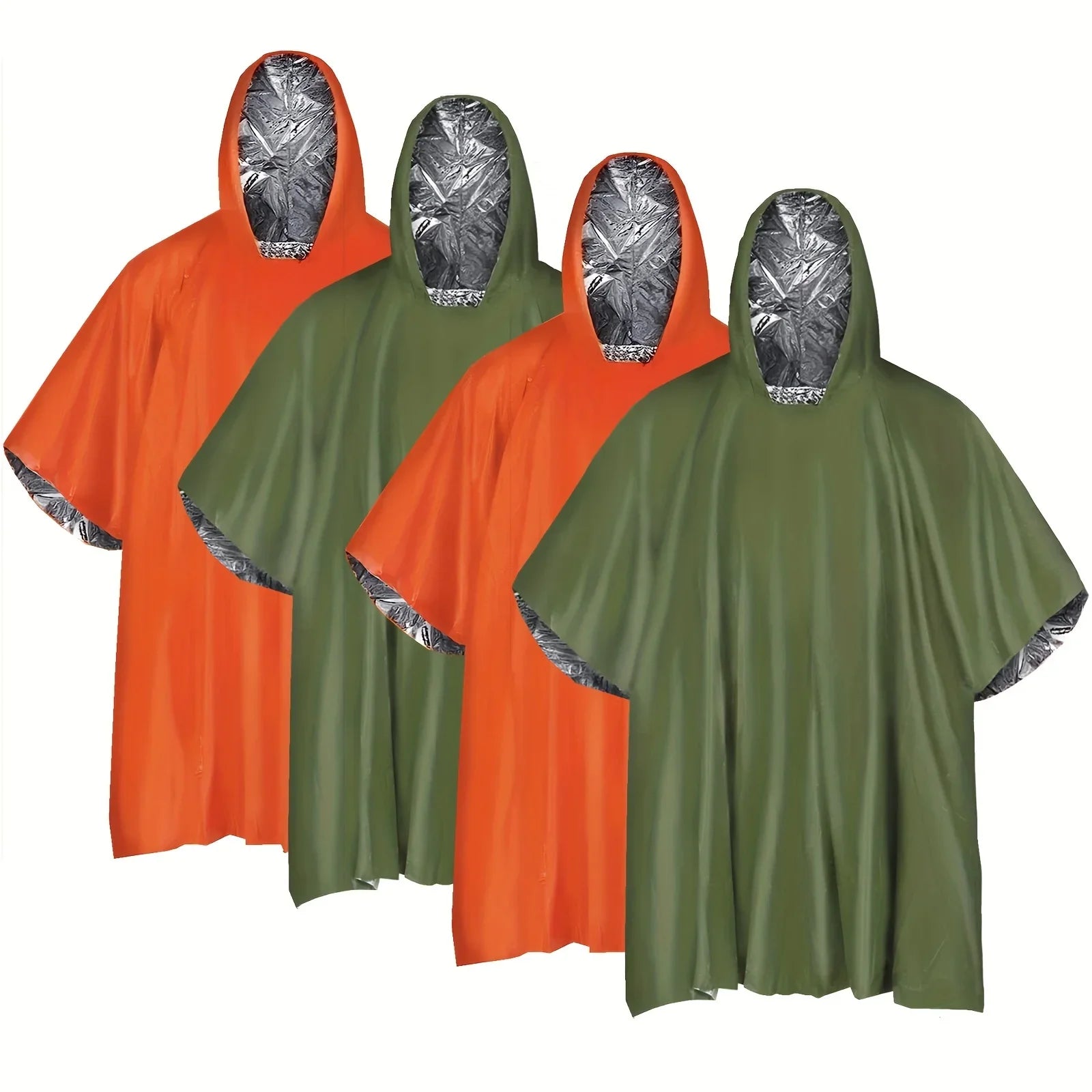 Emergency Poncho 4 Pcs - Insulated Reflective Gear Plus 2 Green 2 Orange