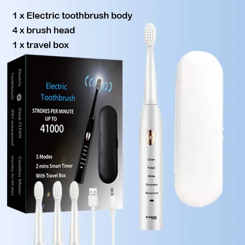 Sonic Electric Toothbrush &ndash; 5 Gear Modes for Superior Cleaning White 4head 1BOX